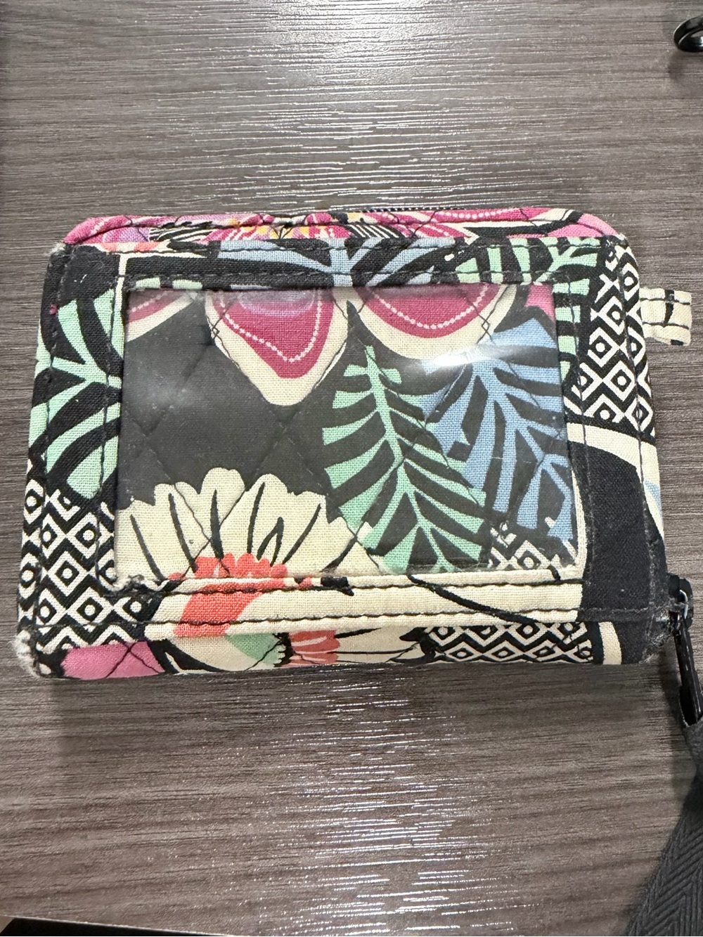 Vera Bradley Black Multicolor Floral Quilted Zip Wallet